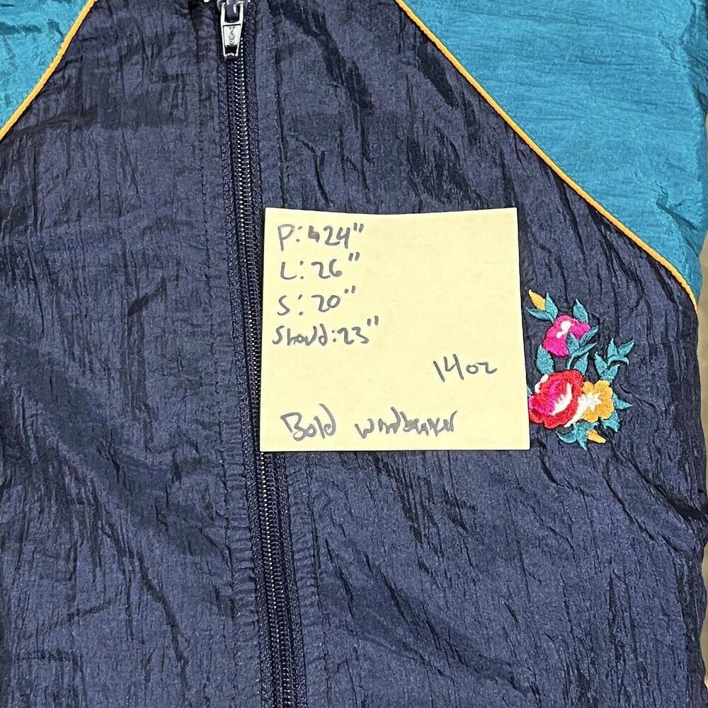 Vintage Bold Spirit Windbreaker Sz L Colorful Geometric Nylon Jacket Flower Logo - Picture 8 of 8